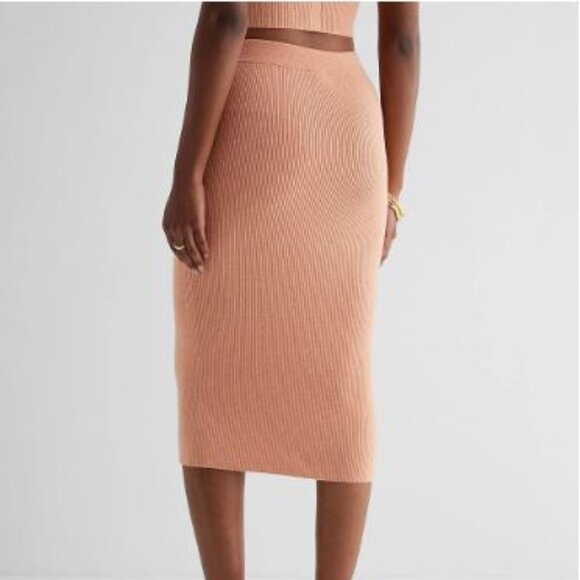 NWT Express High Waisted Ribbed Shine Midi Sweater Skirt - size XL - Picture 2 of 2